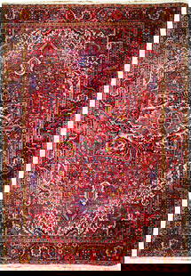 Handmade Persian Heriz Rug 9'8 x 13' Red Wool Antique Design: Handmade Persian Heriz Rug 9'8 x 13' Red Wool Antique Design Enhance your space with this stunning handmade antique wool pile Persian Heriz rug, featuring traditional designs crafted by skilled