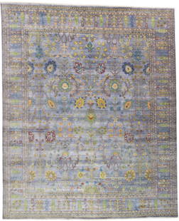 Handmade Floral Chobi Rug 11'11 x 15'6 Gray Wool Area Carpet: Handmade Floral Chobi Rug 11'11 x 15'6 Gray Wool Area Carpet Enhance your living space with this exquisite Handmade Palatial Chobi Rug. This oversized area rug features a stunning floral pattern in