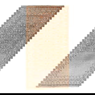 Antique Khotan Wool Runner Rug Peach Geometric Pattern 6'9 x 12'11: Antique Khotan Wool Runner Rug Peach Geometric Pattern 6'9 x 12'11 Beautiful Antique Khotan hand-knotted wool rug with a gray color field. This Khotan has peach and brown accents in a gorgeous