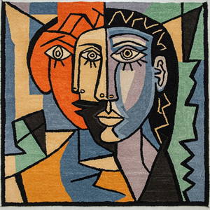 Picasso Inspired Handmade knoted Rug 148" x 295" Natural Wool