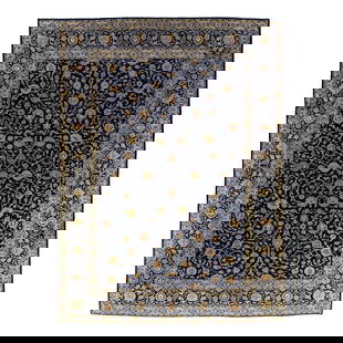 Vintage Handmade Kashan Persian Wool Rug Navy Blue Floral 9'8 x 12'9: Vintage Handmade Kashan Persian Wool Rug Navy Blue Floral 9'8 x 12'9 Elevate your living space with this stunning vintage handmade Kashan Persian wool rug. Featuring a rich navy blue field adorned wit