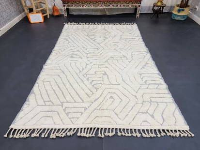 Elegant Handwoven Soft White Engraved Rug 10 x 5 Feet Morocco: Elegant Handwoven Soft White Engraved Rug 10 x 5 Feet Morocco Discover the beauty of this Stylish Soft White Engraved Rug, handwoven in the Atlas Mountains by skilled local Berber women weavers.
