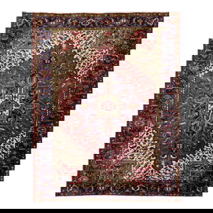 Vintage Heriz Wool Rug 8'1 x 10'5 Red Geometric Design: Vintage Heriz Wool Rug 8'1 x 10'5 Red Geometric Design This Vintage Heriz wool rug has a red field, a purple-blue frame, and multicolor accents throughout the medallion motif. This rug measures 8'1"