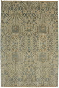 Modern Handmade Wool Rug 5'2 x 7'9 Cream Geometric Design: Modern Handmade Wool Rug 5'2 x 7'9 Cream Geometric Design Enhance your living space with this elegant and modern 5'2" x 7'9" handmade cream rug featuring a geometric design. Crafted from