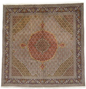 Vintage Hand-Knotted Wool Floral Area Rug 7'10 x 8'0 Geometric Design: Vintage Hand-Knotted Wool Floral Area Rug 7'10 x 8'0 Geometric Design Enhance your space with this exquisite hand-knotted thick pile floral Oriental rug, crafted in Agra, Jaipur. This vintage-style