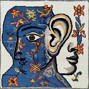 Picasso Inspired Handmade knoted Rug 98" x 197" Natural Wool