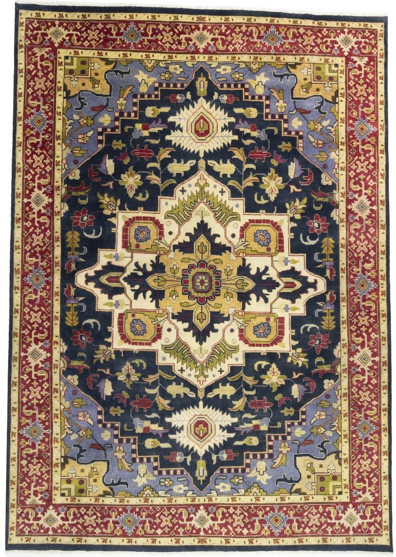 Handmade Floral Heriz Serapi Rug 9'9 x 13'10 Eco-Friendly Wool: Handmade Floral Heriz Serapi Rug 9'9 x 13'10 Eco-Friendly Wool This Extra Large Handmade Floral Heriz Serapi Rug brings a touch of elegance to any space with its stunning color palette featuring dark 