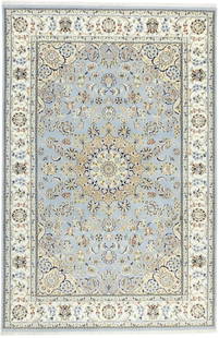 Handmade Indo-Nain Floral Wool & Silk Area Rug 6'0 x 9'0 Rectangle: Handmade Indo-Nain Floral Wool & Silk Area Rug 6'0 x 9'0 Rectangle This exquisite handmade Indo-Nain area rug features a stunning floral classic design, meticulously crafted to enhance any space.