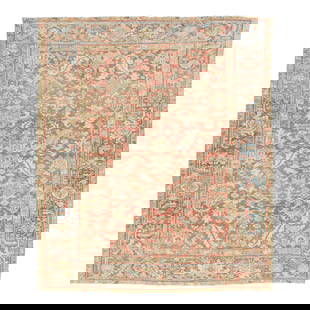 Antique Persian Heriz Wool Rug 7'1 x 8'4 Rust Floral Design: Antique Persian Heriz Wool Rug 7'1 x 8'4 Rust Floral Design This exquisite antique Persian Heriz rug showcases a stunning rust-colored field adorned with an allover floral pattern, enhanced by