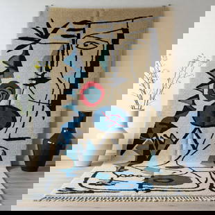 Picasso Inspired Handmade knoted Rug 128" x 256" Natural Wool: Picasso Inspired Handmade knoted Rug 128" x 256" Natural Wool LOCAL PICK UP IS NOT AN OPTION AND ALL ITEMS IN THIS AUCTION MUST BE SHIPPED. Shipping furniture generally requires 2-8 weeks. The