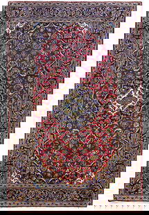 Handcrafted 5' x 8' Semi-Antique Persian Kashan Wool Rug: Handcrafted 5' x 8' Semi-Antique Persian Kashan Wool Rug Introducing the 5' x 8' Semi-Antique Persian Kashan Rug, meticulously handcrafted by skilled Persian artisans. This exquisite rug showcases
