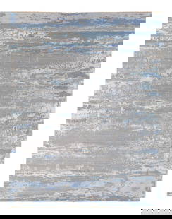 Modern Indian Hand-Knotted Abstract Wool Silk Rug 8'1 x 10'2 Blue Gray Ivory: Modern Indian Hand-Knotted Abstract Wool Silk Rug 8'1 x 10'2 Blue Gray Ivory Enhance your living space with this stunning modern Indian hand-knotted rug, expertly crafted from a blend of wool and
