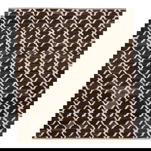 Hand-Knotted Brown Kilim Wool Rug 8'7" x 9'10" Trellis Design: Hand-Knotted Brown Kilim Wool Rug 8'7" x 9'10" Trellis Design Enhance your living space with this exquisite hand-knotted flat-weave kilim wool rug. Featuring a rich dark brown field complemented by