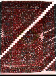 Vintage 5'6 x 4'6 Red Tribal Geometric Wool Rug: Vintage 5'6 x 4'6 Red Tribal Geometric Wool Rug Enhance your living space with this exquisite 5X6 ft Semi-Antique Red Oriental Rug, featuring a stunning geometric tribal design. Hand-knotted from