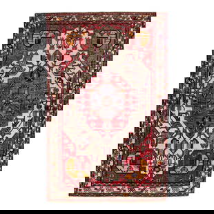 Vintage Persian Wool Rug Red Geometric Design 4'2" X 6'4": Vintage Persian Wool Rug Red Geometric Design 4'2" X 6'4" Beautiful Vintage Persian hand-knotted Wool rug with the red field. This Persian rug has a multicolor accents in all over geometric design.