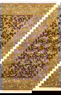 Handmade Floral Wool Area Rug 4' x 6' Modern Decor: Handmade Floral Wool Area Rug 4' x 6' Modern Decor Enhance your living space with this stunning Handmade Thick Pile Oriental Rug, featuring a beautiful floral design in rich colors of purple, gold,