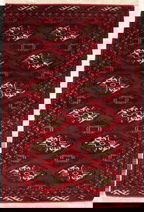 Hand-Knotted Wool Tribal Geometric Area Rug 4'11" x 3'3": Hand-Knotted Wool Tribal Geometric Area Rug 4'11" x 3'3" Enhance your space with this stunning hand-knotted wool tribal geometric oriental rug, perfect for adding warmth and style to your home.
