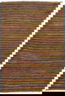Signed 3' x 4' Multicolored Gabbeh Wool Rug Vintage Tribal Design: Signed 3' x 4' Multicolored Gabbeh Wool Rug Vintage Tribal Design This stunning 3' x 4' Gabbeh rug showcases a vibrant multicolored striped pattern, making it a perfect addition to any modern or