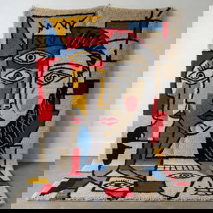 Picasso Inspired Handmade knoted Rug 138" x 276" Natural Wool: Picasso Inspired Handmade knoted Rug 138" x 276" Natural Wool LOCAL PICK UP IS NOT AN OPTION AND ALL ITEMS IN THIS AUCTION MUST BE SHIPPED. Shipping furniture generally requires 2-8 weeks. The