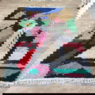 Picasso Inspired Handmade knoted Rug 79" x 157" Natural Wool: Picasso Inspired Handmade knoted Rug 79" x 157" Natural Wool LOCAL PICK UP IS NOT AN OPTION AND ALL ITEMS IN THIS AUCTION MUST BE SHIPPED. Shipping furniture generally requires 2-8 weeks. The