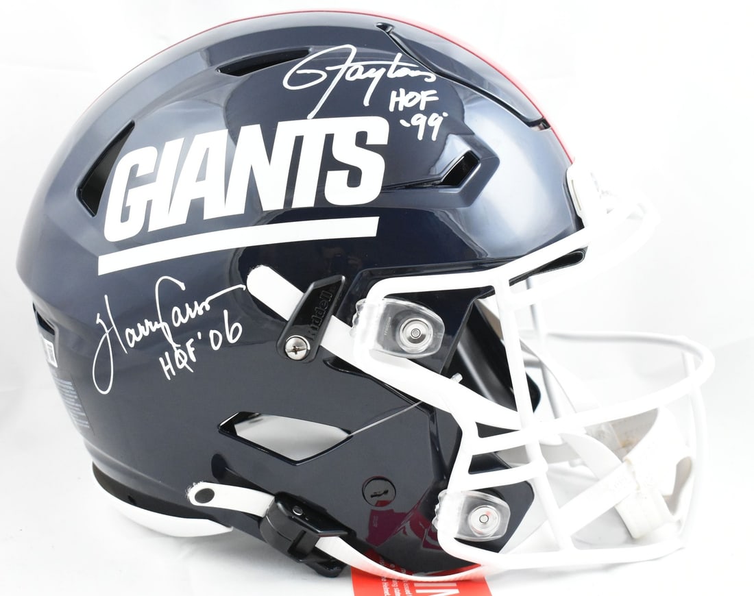 Lawrence Taylor Harry Carson Signed Giants Speed Flex Helmet HOF Beckett Authenticated: Lawrence Taylor Harry Carson Signed Giants Speed Flex Helmet HOF Beckett Authenticated This authentic full-size Speed Flex helmet is a must-have for any New York Giants fan. It is signed by Hall of Fa
