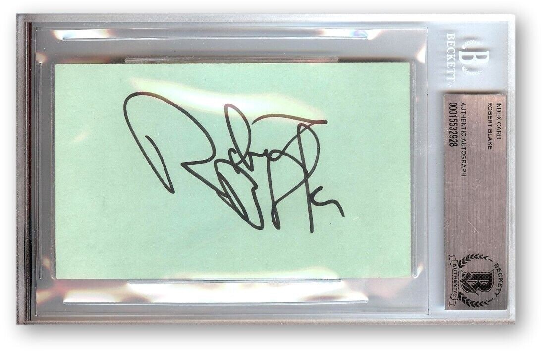 Robert Blake Autographed Index Card 4.5 x 7 Beckett Authenticated: Robert Blake Autographed Index Card 4.5 x 7 Beckett Authenticated This is an original autographed index card signed by Robert Blake, known for his roles in 'Baretta' and 'In Cold Blood'. The card is a