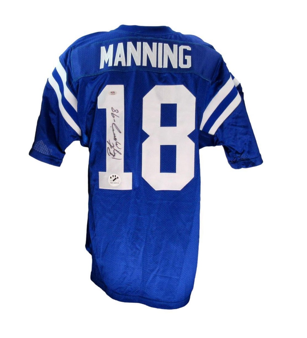 Peyton Manning HOF Signed Colts Blue Jersey Size 50 PSA/DNA: Peyton Manning HOF Signed Colts Blue Jersey Size 50 PSA/DNA Offered is a Peyton Manning HOF Signed/Autographed Blue Pro Line Authentic Football Jersey Indianapolis Colts Size 50. This jersey is authen