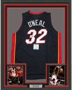 Framed Signed Shaquille O'Neal Miami Heat Jersey JSA Authenticated: Framed Signed Shaquille O'Neal Miami Heat Jersey JSA Authenticated This framed autographed jersey features the iconic Shaquille "Shaq" O'Neal, showcasing his number 32 from the Miami Heat. The