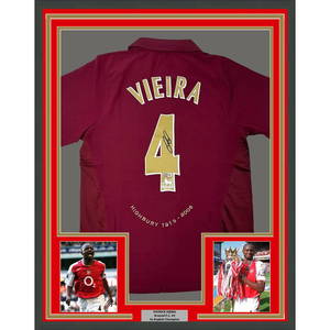 Framed Patrick Vieira Autographed Arsenal Jersey BAS COA 33x42