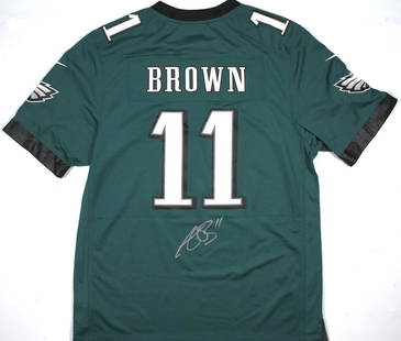 A.J. Brown Signed Philadelphia Eagles Nike Jersey Beckett Authenticated: A.J. Brown Signed Philadelphia Eagles Nike Jersey Beckett Authenticated This authentic A.J. Brown game jersey is a must-have for any Philadelphia Eagles fan. Made by Nike in a striking midnight