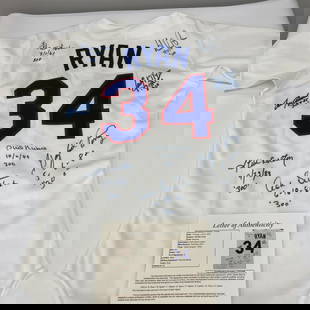 Nolan Ryan Signed 300 Win Club Jersey with 8 Signatures JSA COA: Nolan Ryan Signed 300 Win Club Jersey with 8 Signatures JSA COA This original 300 Win Club jersey features the iconic signatures of legendary baseball players, including Nolan Ryan, Warren Spahn,