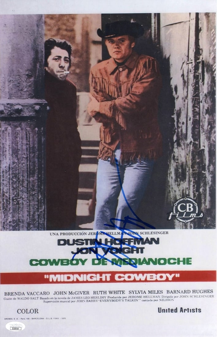 Dustin Hoffman Signed 11x17 Midnight Cowboy Photo JSA Authenticated: Dustin Hoffman Signed 11x17 Midnight Cowboy Photo JSA Authenticated This is an original 11x17 photograph signed by the legendary actor Dustin Hoffman, known for his iconic role in the film Midnight Co
