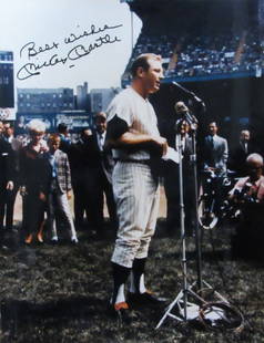 Mickey Mantle Signed 11x14 Yankees Photo Inscribed Best Wishes Beckett Authenticated: Mickey Mantle Signed 11x14 Yankees Photo Inscribed Best Wishes Beckett Authenticated This offering features a signed 11x14 photo of Mickey Mantle, renowned Hall of Famer and New York Yankees legend.