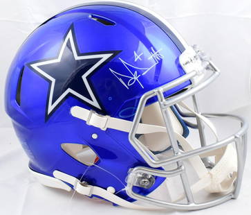 Dak Prescott Signed Dallas Cowboys F/S Flash Speed Helmet BAS Certified: Dak Prescott Signed Dallas Cowboys F/S Flash Speed Helmet BAS Certified This authentic full-size flash speed helmet is signed by Dak Prescott, the quarterback for the Dallas Cowboys. It is an