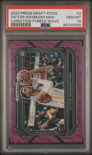 2023 Prizm Victor Wembanyama #2 Purple Wave RC PSA 10 NBA Card: 2023 Prizm Victor Wembanyama #2 Purple Wave RC PSA 10 NBA Card This is a 2023 Prizm Purple Wave RC Basketball Card featuring Victor Wembanyama, graded a perfect PSA 10 by Professional Sports Authentic