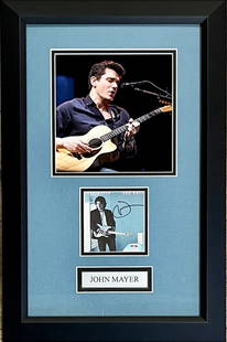John Mayer Signed Sob Rock CD Insert Custom Framed 22 x 14.5 PSA Authenticated: John Mayer Signed Sob Rock CD Insert Custom Framed 22 x 14.5 PSA Authenticated This custom framed display features a signed insert from John Mayer's "Sob Rock" CD, showcasing the pop superstar's