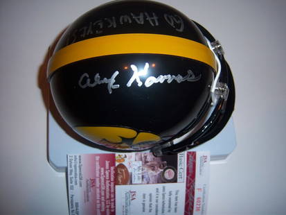 Alex Karras Signed Mini Helmet Iowa Hawkeyes Detroit Lions JSA COA: Alex Karras Signed Mini Helmet Iowa Hawkeyes Detroit Lions JSA COA This is a signed mini helmet featuring Alex Karras, a notable player from the Iowa Hawkeyes and Detroit Lions. It is an original