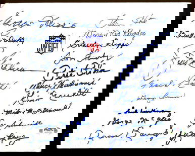 Pro Football HOF Signed 8x10 Card 18 Sigs Luckman Landry Tittle PSA/DNA: Pro Football HOF Signed 8x10 Card 18 Sigs Luckman Landry Tittle PSA/DNA This original 8x10 Pro Football Hall of Fame signed card features 18 signatures, including legends such as Sid Luckman, Tom