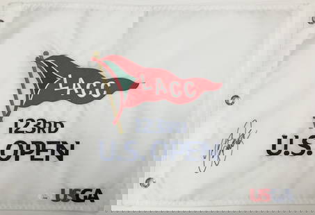 Rickie Fowler Signed LACC 123rd U.S. Open Flag JSA AT49249: Rickie Fowler Signed LACC 123rd U.S. Open Flag JSA AT49249 Official LACC 123rd U.S. Open USGA pin flag signed perfectly by Rickie Fowler. The flag is authenticated by JSA # AT49249. Condition: