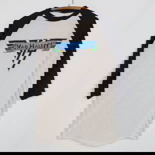 Vintage 1970s Van Halen Jersey Shirt White 50/50 Poly Cotton: Vintage 1970s Van Halen Jersey Shirt White 50/50 Poly Cotton This original vintage 1970s Van Halen Jersey Shirt is a true collector's item, embodying the spirit of the iconic band. Featuring a