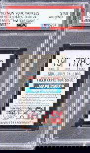 George Brett July 24 1983 Pine Tar Game Ticket Stub PSA Authentic: George Brett July 24 1983 Pine Tar Game Ticket Stub PSA Authentic This original ticket stub from the unforgettable Pine Tar Game features George Brett's legendary moment in baseball history. Dated