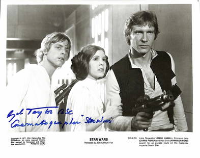 Gil Taylor Signed 8x10 Star Wars Photo Beckett Authenticated: Gil Taylor Signed 8x10 Star Wars Photo Beckett Authenticated This autographed 8x10 photograph is signed in silver permanent marker by Gil Taylor, the renowned cinematographer of the original Star Wars