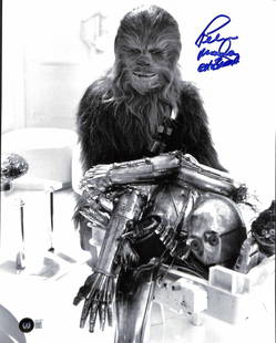 Peter Mayhew Signed 11x14 Chewbacca Photo Beckett Certified: Peter Mayhew Signed 11x14 Chewbacca Photo Beckett Certified This autographed 11x14 photograph features Peter Mayhew, the iconic actor who portrayed Chewbacca in the original Star Wars Trilogy, as well