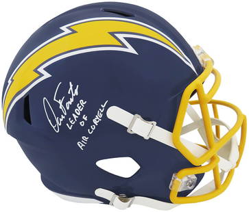 Dan Fouts Signed Chargers Helmet Navy Throwback Full Size w/Inscription HOF: Dan Fouts Signed Chargers Helmet Navy Throwback Full Size w/Inscription HOF This is a signed full-size speed replica helmet of Dan Fouts, featuring the navy throwback design of the Los Angeles
