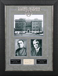 William Mayo Charles H. Mayo Signed Framed Cut Signature Beckett COA: William Mayo Charles H. Mayo Signed Framed Cut Signature Beckett COA This stunning framed cut signature features the authentic autographs of William Mayo and Charles H. Mayo, measuring 1.5 x 3.5