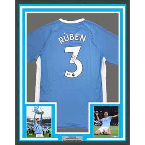 Framed Ruben Dias Autographed Manchester City Jersey Beckett COA