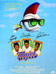 Signed 16x20 Major League Photo by Sheen Berenger Bernsen JSA Authenticated: Signed 16x20 Major League Photo by Sheen Berenger Bernsen JSA Authenticated This striking 16x20 photograph features the iconic cast of the classic movie Major League, signed by Charlie Sheen, Tom Bere