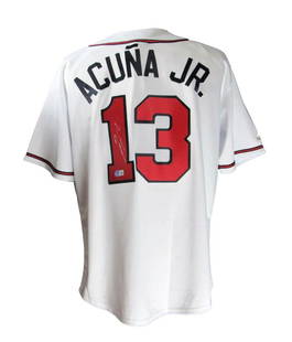 Ronald Acuna Jr. Signed Atlanta Braves White Jersey L BAS Authenticated: Ronald Acuna Jr. Signed Atlanta Braves White Jersey L BAS Authenticated Offered is a Ronald Acuna Jr. Signed/Autographed Atlanta Braves White Custom Baseball Jersey Size L. This jersey is