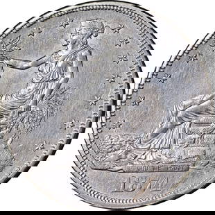 1874-CC Trade Dollar Silver Coin Choice AU/BU Details: 1874-CC Trade Dollar Silver Coin Choice AU/BU Details This 1874-CC Trade Dollar features a striking design with great eye appeal. It is certified as Choice AU/BU Details and has a composition of