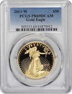 2011-W $50 American Gold Eagle PR69DCAM PCGS Limited Mintage Coin: 2011-W $50 American Gold Eagle PR69DCAM PCGS Limited Mintage Coin This 2011-W $50 American Gold Eagle is a stunning example of numismatic craftsmanship, graded PR69DCAM by PCGS. Made of high-quality